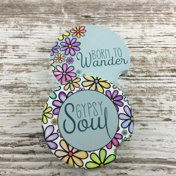 Gypsy Soul Born to Wander Floral Car Coasters Set of 2 - Picture 5 of 6